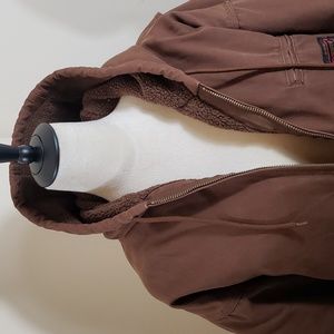 Five Brothers Brown Cloth Zipper Hood Jacket, Men's Medium, Fleece Lined